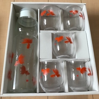 片岡鶴太郎 金魚 クールポット&グラス5個セット 新品／麦茶 ア...
