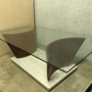 ローテーブル 座卓 ガラス天板 大理石台 事務所 会社 応接 幅130cm×奥行70cm×高さ43cmの画像