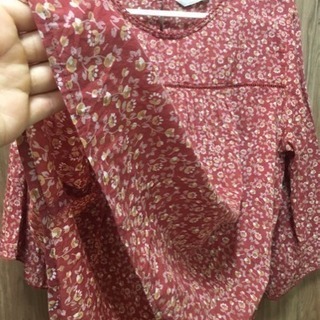 えんじ色 花柄 綿100 七分袖の画像