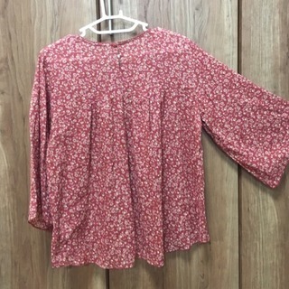 えんじ色 花柄 綿100 七分袖の画像