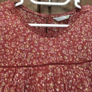 えんじ色 花柄 綿100 七分袖の画像