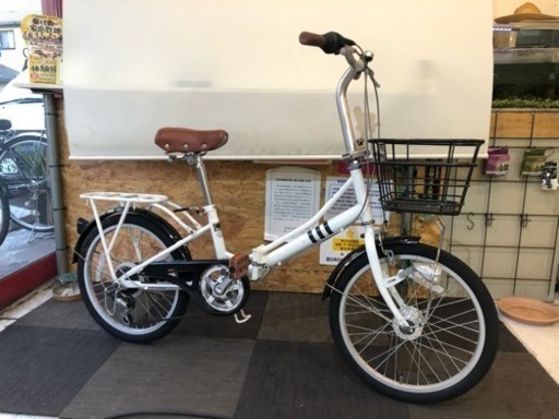 【LEDオートライト】20インチ折りたたみ自転車 白