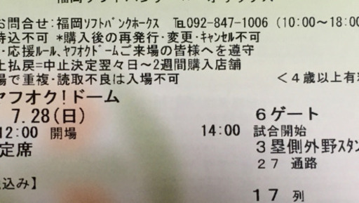 7/28(日)鷹の祭典チケット