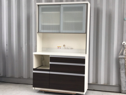 美品！パモウナ★レンジボード★ソフトクローズ★カカオチェリー★キッチンボード/食器棚/ダイニングボード◇RS-0200