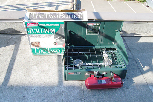 美品 Coleman/コールマン ツーバーナー 413H499J The POWERHOUSE パワーハウス 2口 キャンプ コンロ 元箱付き 点火確認済み  ☆ PayPay(ペイペイ)決済可能 ☆ 札幌市 清田区 平岡