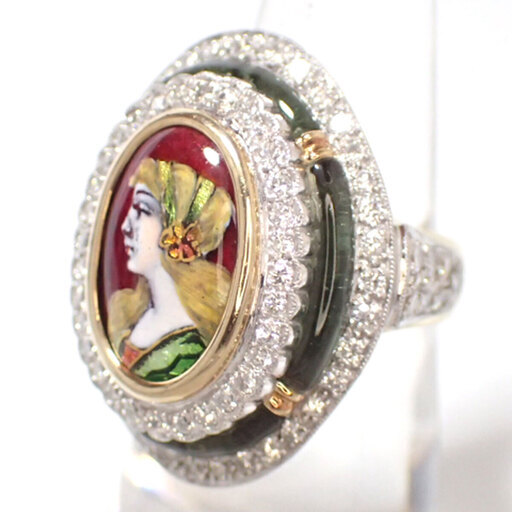 E213 梶光夫 エマーユリング K18 Pt900 16.8g 推定1.694ct 15号