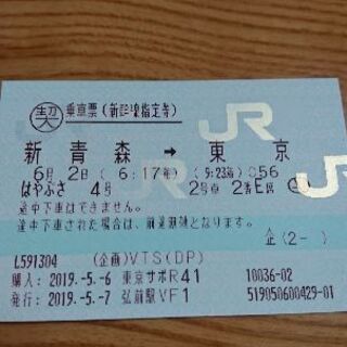 6月2日(日)新幹線切符(片道)の画像