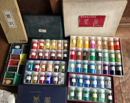 日本画高級絵具 金パール雲母粉片、パステルクレヨン付き