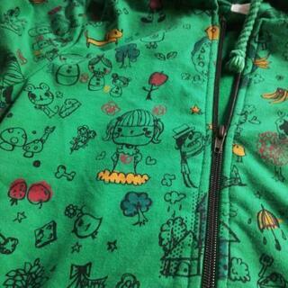 【春夏】手描き柄 半袖パーカー グリーンの画像