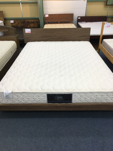 【在庫処分特価】 RD0605 美品 ウォルナット調 クイーンベッド＆ポケットコイルマットレス