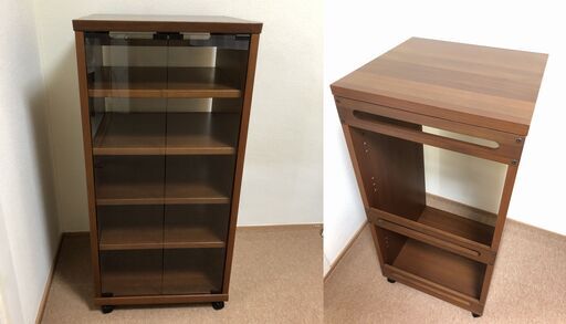 値下げ！！！13,000円（定価約50,000円相当）5段オーディオラック（ガラス扉・キャスター付）縦型★無垢天然木★AVラック★★★取りに来れる方のみお願いします！★★ADK 朝日木材加工 SE-5055NA