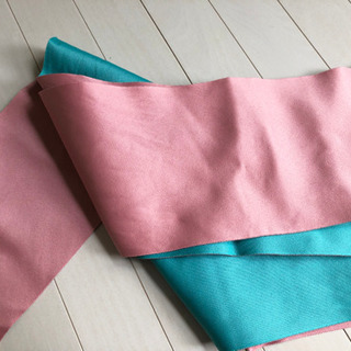 浴衣 帯  綺麗なエメラルドグリーンとピンクのリバーシブルの画像