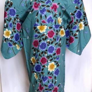 ☆★ レトロモダン ♫ 浴衣 緑 & 花柄 + 半幅帯 2点セット ★☆の画像