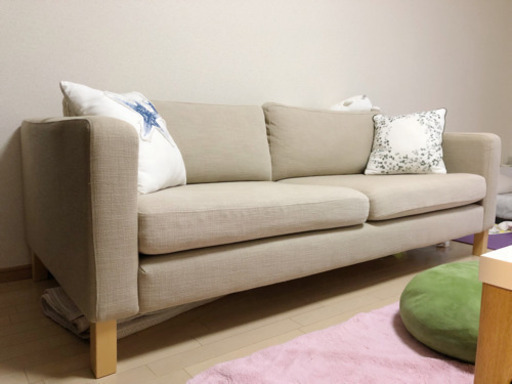 美品：IKEA3人掛けソファ　ベージュ―