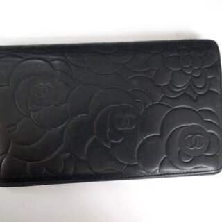 【本物保証】 CHANEL シャネル カメリア ココマーク 二つ折り長財布 ブラックの画像