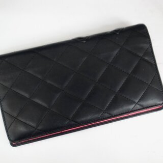 【本物保証】 CHANEL シャネル カンボンライン ココマーク 二つ折り長財布 ブラック×ピンクの画像