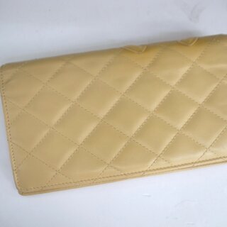【本物保証】 CHANEL シャネル カンボンライン ココマーク 二つ折り長財布 ベージュ×オレンジの画像