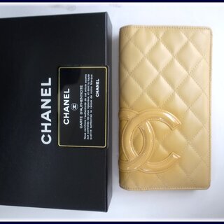 【本物保証】 CHANEL シャネル カンボンライン ココマーク 二つ折り長財布 ベージュ×オレンジ