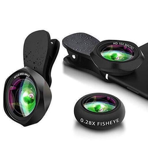 スマホレンズ クリップ式 0.6倍広角レンズ 15倍マクロレンズ 180°魚眼レンズ