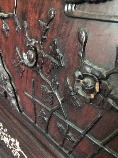  ??中国骨董 黒檀 衝立 蘇州寒山寺 漢詩 