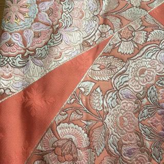 ピンクオレンジの袋帯  中古