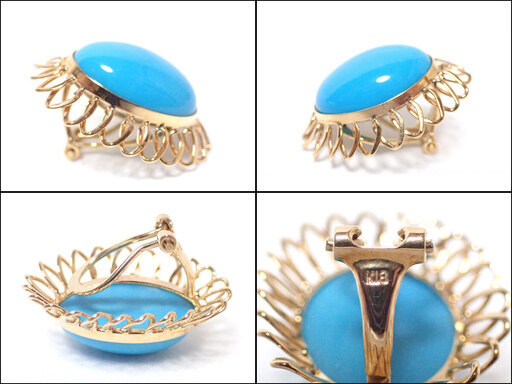 E202 K18  ターコイズ トルコ石 イヤリング 6.5g 天然石 パワーストーン