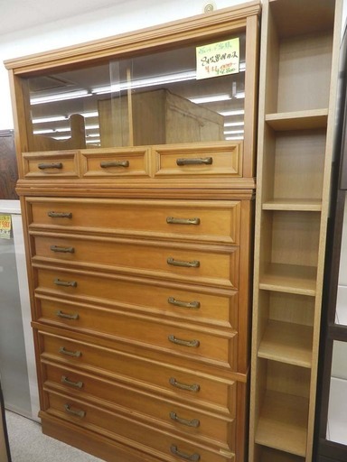 整理ダンス 8段 ガラス戸付き【ヴィンテージ家具】チェスト タンス 箪笥 茶色 ☆ PayPay(ペイペイ)決済可能 ☆ 札幌市 北区 屯田