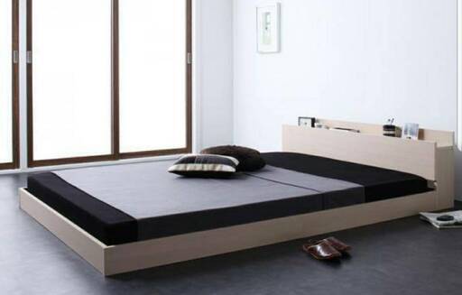 【4-444】ダブル・棚コンセント・フロアベッド・オークホワイト