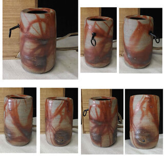 a816 藤原建 備前焼 花入れ 掛け花入れ 共箱