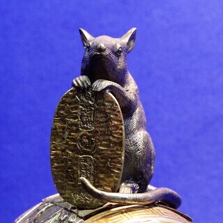 銅製香炉 打ち出の小槌と福鼠 子 ネズミ