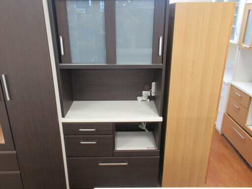 レンジボード ニトリ ダークブラウン スライド扉 キズ・シミ有【トレファク上尾店】