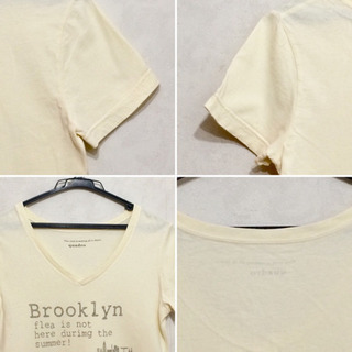 quadro / クオドロ 半袖 Vネック Tシャツ アイボリー プリント フリーサイズの画像