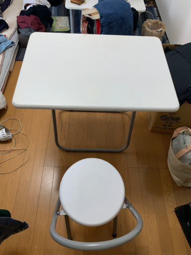 【折りたたみホワイトテーブル イス セット】