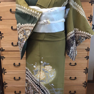 辻が花 訪問着 濃緑