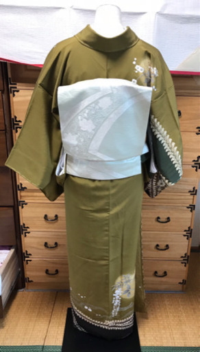 辻が花 訪問着 濃緑