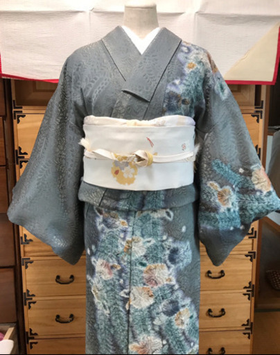 辻が花 訪問着 グレー系