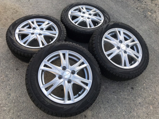 社外ホイール スタッドレス ピレリ　ICE ASIMMETRICO 155/65R14　4本セット 14X4.5J ET43 4X100 美品 バリ山 管理番号6803
