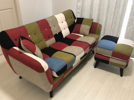 パッチワーク 3Pソファー＋オットマン