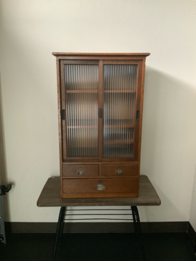 古物★レトロ★ 波ガラス 小棚