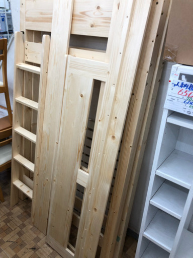 【展示品★美品】ロフトベッド ハシゴタイプ オール天然木製 シングル  耐荷重約90kg