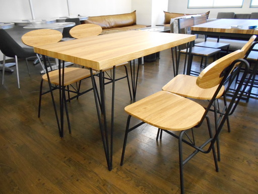 【未使用品！】無垢材調ダイニング５点セット【リサイクルショップサルフ】