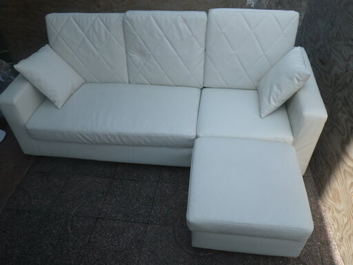 ■配達可■3人掛け ソファ 白(ホワイト) オットマン付 W174 D76 H81座H38/32