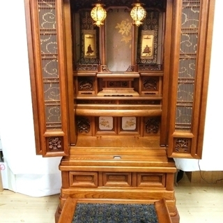 m【欅/栓 仏壇 童心43-18号後板猫戸蒔絵】三段重ね(二段使用も)　閉眼供養済み