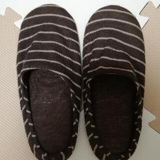 ルームシューズ スリッパ 茶色 ボーダー