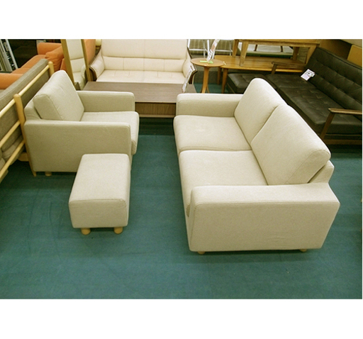 札幌【無印良品 ソファ3点セット】ワイドアーム2シーター＆スリムアーム1シーター＆オットマン 麻綿平織/ブラウン 布/ファブリック MUJI 良品計画 ソファー 応接セット ３人掛けソファ 本郷通店