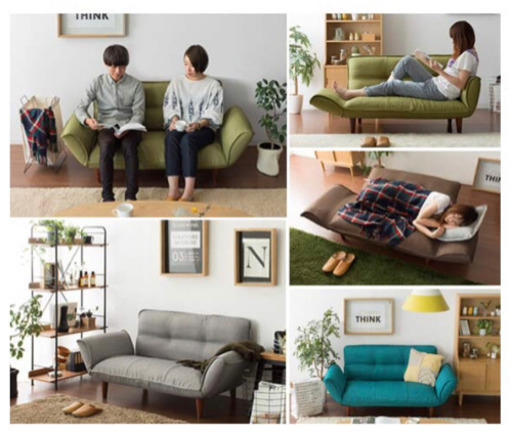 (売ります) 新古品 ソファ ポケットコイル リクライニング  ネイビー
