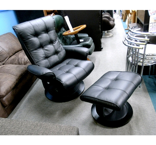 札幌【本革 リクライニング パーソナルチェア オットマン付き】ブラック/黒色系 レザー 1人掛けソファ 1人用ソファ いす 椅子 イス チェア ソファー 本郷通店