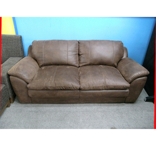 札幌【ヌバック風 チョコレートカラーの2人掛けソファ】幅195cm ブラウン/茶色系 ファブリック/布 バックスキン風 2.5人掛けソファ ソファー 本郷通店