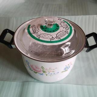 新品。ホーロー鍋蒸し器付き深型両手寸胴