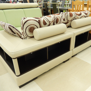 札幌市/清田区 ニトリ 背面収納付き 2.5P ソファ アイボリー×ブラウン 家具